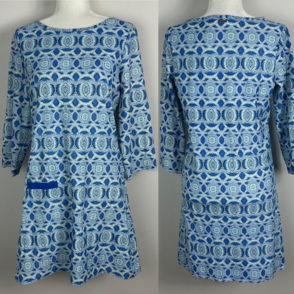 Cabana Life UPF Blue Printed Dress Womens Size‎ Medium Sun Protection Shift